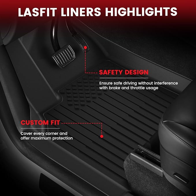 LASFIT 10PCS Floor Mats for Tesla Model Y Juniper 2026 2025, TPE Custom Fit All Weather Model Y Juniper Accessories with Cargo Mat Trunk Mats Full Set (Not Fit Standard Range)