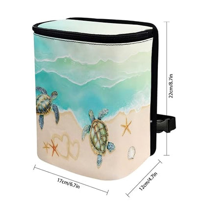 Talayituse Turtle Starfish Seashell Heart Beach Print Car Trash Bin, Large Size Auto Trash Can Adjustable Portable Garbage Can with Lid, Vehicle Hanging Bag for Headrest Front Back Seat