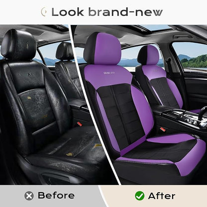 Coverado Air Mesh Seat Cover, Car Seat Cover Full Set, 3D Breathable Seat Protectors Sports Carbon Fiber Design Airbag Compatible Comfort Universal for Most Cars, Van,Trucks, SUV, Black&Purple