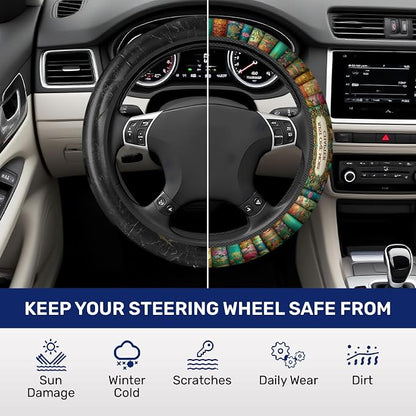 GENANY Reading Books Steering Wheel Cover, Non Slip Polyester Car Wheel Protector for Car SUV Truck, Universal 15 Inch