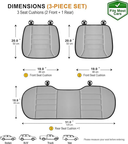 kingphenix 3-Piece Car Seat Cushion Set, 1.2inch Memory Foam Comfort, 2 Front Automotive Seat Cushions + Rear Bench Cushion, Non-Slip Bottom, Fits Sedan SUV Truck Van, Car & Office Chair, Gray