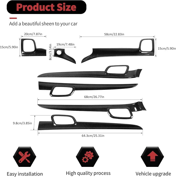 RT-TCZ Carbon Fiber Center Console Dashboard Panel Trim Inner Door Handle Cover Interior Trim Kit Decor Accessories for Jeep Grand Cherokee 2011-2020