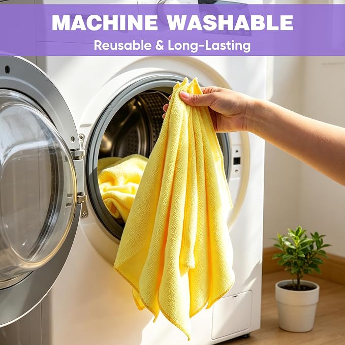 TEAWOO 10 PCS Yellow Microfiber Cleaning Cloths, Highly Absorbent Microfiber Towels for Car, Kitchen, Bathroom and Household Cleaning, 11.8" X11.8
