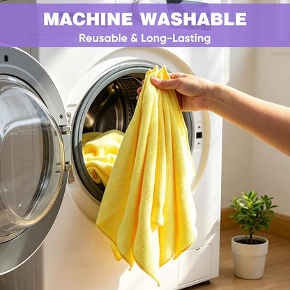 TEAWOO 10 PCS Yellow Microfiber Cleaning Cloths, Highly Absorbent Microfiber Towels for Car, Kitchen, Bathroom and Household Cleaning, 11.8" X11.8