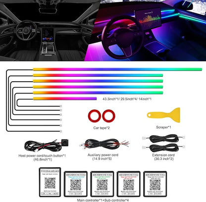 Dreamcolor Acrylic Interior Car LED Strip Light with Wireless APP, RGB 6 in 1 with 175 inches 612 LEDs Fiber Optic Car Symphony Ambient Lighting Kits, Sound Active Function LED Strip for Cars