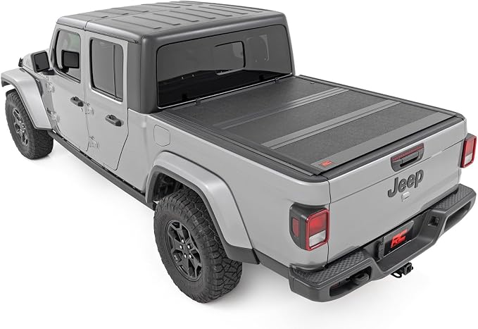 Rough Country Hard Low-Profile Tri-Fold Tonneau Cover for Jeep Gladiator JT (2020-2025) - Low-Profile Aluminum Truck Bed Cover