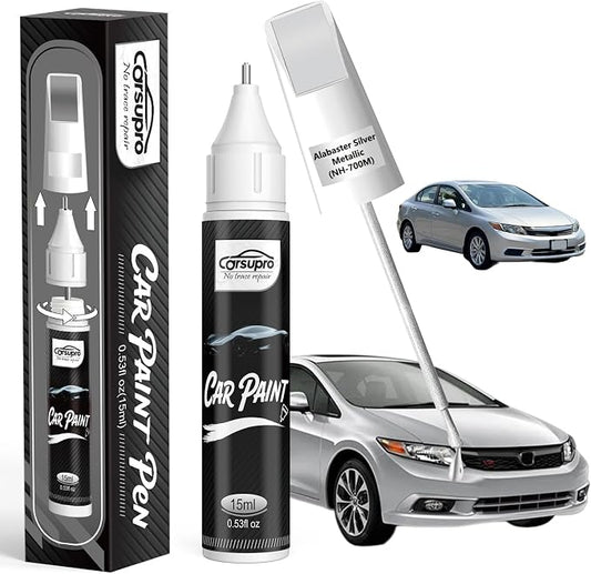 Alabaster Silver Metallic(NH-700M) for Honda Touch Up Paint Pen, 2 in 1 Car Scratch Remover with Pen Tip and Brush, Precise Color Match for Car Paint Scratch Repair, Quickly and Easily Fix Chips and Nicks