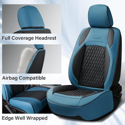 Coverado RAM Seat Covers, Faux Leather Car Seat Covers Full Set Compatible with 2009-2018 Dodge Ram 1500, 2010-2024 2500 3500 Dodge RAM Trucks Seat Covers Ram Accessories (Blue)