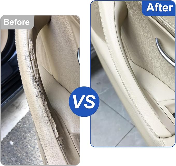 Leather Side Door Pull Handle Cover Compatible with BMW 5 Series F10/F11/F18 520 523 525 528 530 535 2010-2016, Left Passenger Inner Door Handle Assembly(Beige, Left)