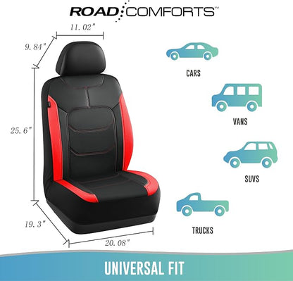 Road Comforts Seat Covers, Premium Leather Car Seat Covers Front Seats,Airbag Compatible, Automotive Seat Covers Universal Fit Most Cars,Vans,Truck,SUV Red