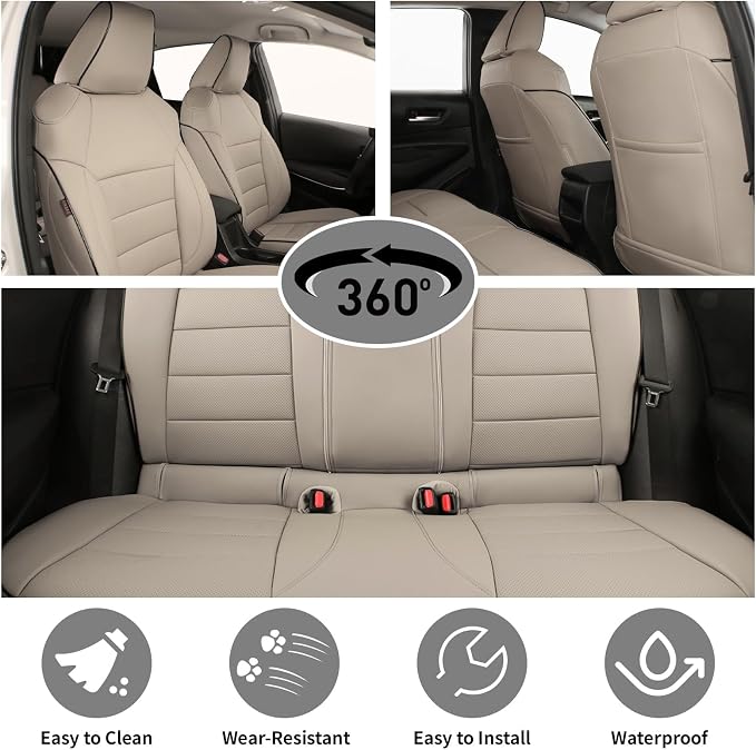 EKR Rav4 Seat Covers Custom Fit for Toyota Rav4 2016 2017 2018(Hybrid) LE,SE,XLE,Limited, Leather Car Seat Cover Full Set for SUV,Faux Leather(Beige)