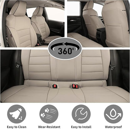EKR Rav4 Seat Covers Custom Fit for Toyota Rav4 2016 2017 2018(Hybrid) LE,SE,XLE,Limited, Leather Car Seat Cover Full Set for SUV,Faux Leather(Beige)
