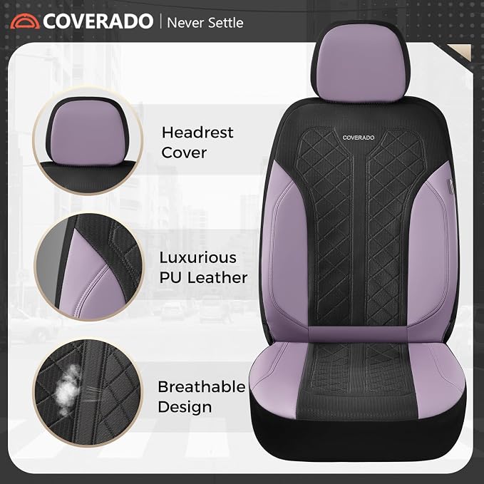 Coverado Front Seat Covers, Automotive Seat Covers 2 Seats, Leather Car Protectors 2-Pack, Auto Seat Covers Universal Fit for SUV, Vans, Sedan, Truck