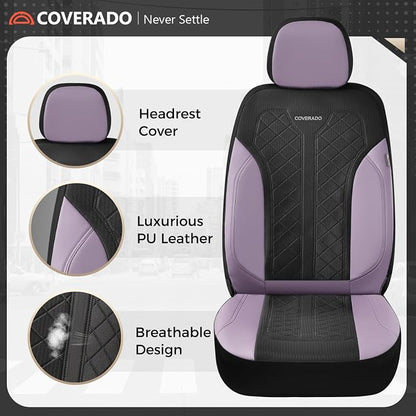Coverado Front Seat Covers, Automotive Seat Covers 2 Seats, Leather Car Protectors 2-Pack, Auto Seat Covers Universal Fit for SUV, Vans, Sedan, Truck