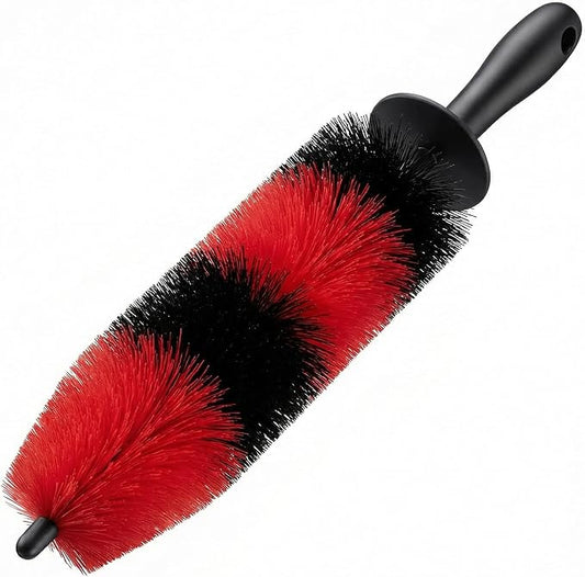 TAKAVU Master Wheel Tire Brush, Easy Reach Wheel and Rim Detailing Brush Long Soft Bristle, Car Tire Brush, Wheel Scrub Brush, Multipurpose use for Wheels Rims Exhaust Tips Motorcycles (Red)