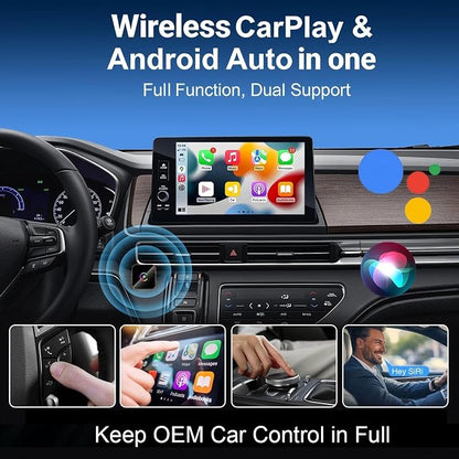 2026 Upgraded 2in1 Wireless Carplay Adapter for Apple iPhone,Android Auto Carplay Adapter,Bluetooth,WiFi Dual Core,Mini Car Play Adapter USB &Type-c Dongle,Smaller,Fast,Stable,No Delay