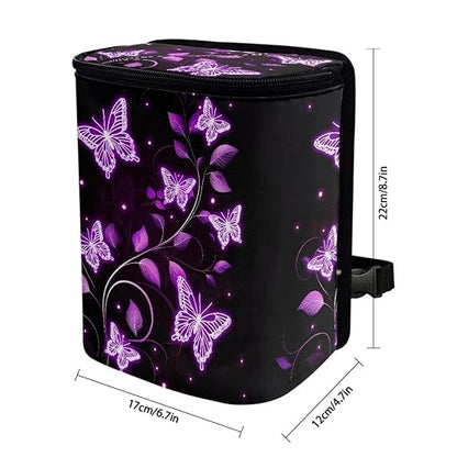 BIGCARJOB Purple Butterfly Print Car Trash Bags Hanging Automotive Car Garbage Bin with Adjustable Straps Reusable Auto Trash Bin Garbage Bags Butterfly Auto Accessories for Front Seat