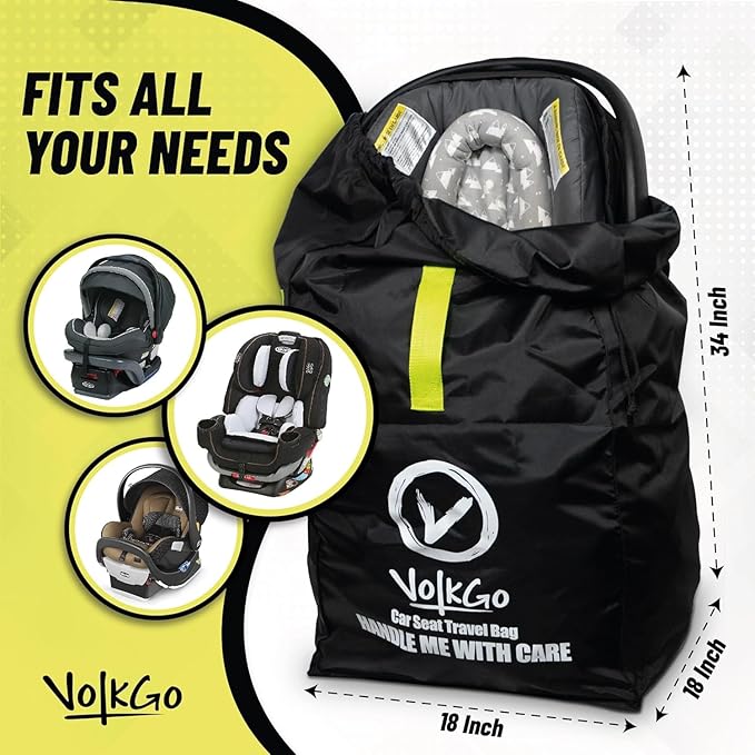 V VOLKGO Car Seat Travel Bag For Airplane with Carrying Straps, Gate Check Bag, Car Seat Bags for Air Travel Carseat Travel Cover, Carseat Travel Bag Cover for Airplane Travel