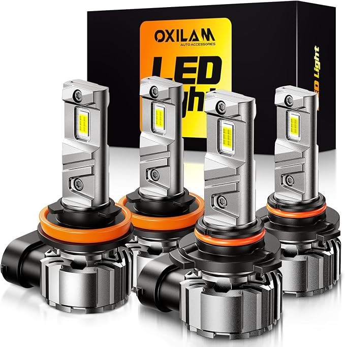 OXILAM 9005 H11 LED Light Bulb - 900% Brighter 6500K Cool White, Anti-Flicker, 60000Hrs Lifespan, H8/H9/H16 HB3 LED Light Compatible with Cars Trucks SUVs, Pack of 4