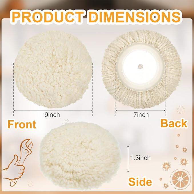 Tallew 6 Pcs 7 Inch Wool Polishing Pad Hook Loop Buffing Pad for Drill Curved Edge Compound Cutting Tool Drill Polisher Attachment Wheel Polish Kit Car Body Repair Buffing