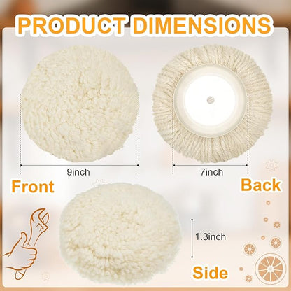 Tallew 6 Pcs 7 Inch Wool Polishing Pad Hook Loop Buffing Pad for Drill Curved Edge Compound Cutting Tool Drill Polisher Attachment Wheel Polish Kit Car Body Repair Buffing