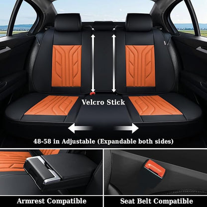 Coverado Car Seat Covers Full Set, Automotive Seat Covers Car Seat Protector Car Seat Cushion, Waterproof Leather Seat Covers for Cars, Universal Fit for Most Sedans SUV Pick-up Truck(Black&Orange)