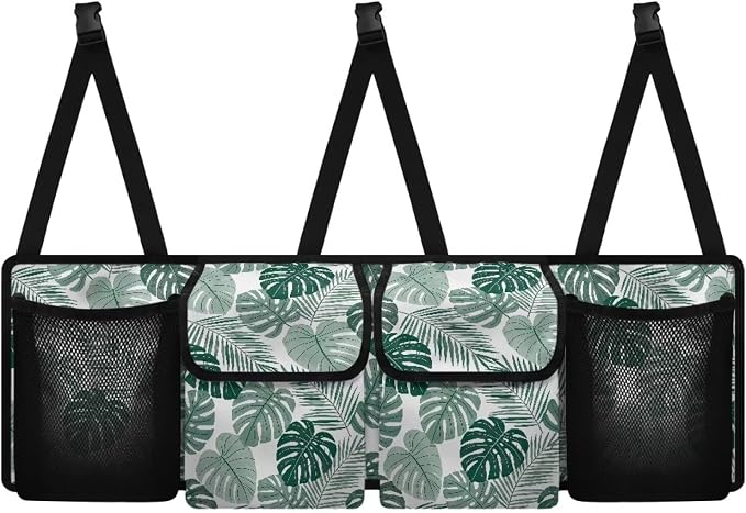 Tropical Leaves Car Backseat Organizer Adjustable & Waterproof Cars Interior Accessories Backseat Hanging Storage Bag with 4 Pockets Universal Fit for Most Cars,SUV,Sedan