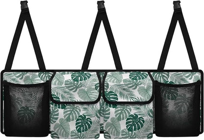 Tropical Leaves Car Backseat Organizer Adjustable & Waterproof Cars Interior Accessories Backseat Hanging Storage Bag with 4 Pockets Universal Fit for Most Cars,SUV,Sedan