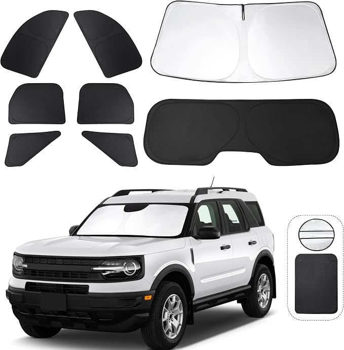 TINGLU Window Shades for Ford Bronco Sport 2021-2025 2026 Accessorie Car Side Full Windows Rear Triangular Windshield Sun Shade Sun UV Rays & Privacy Protection for Camping,Napping,and Relaxing 8PCS