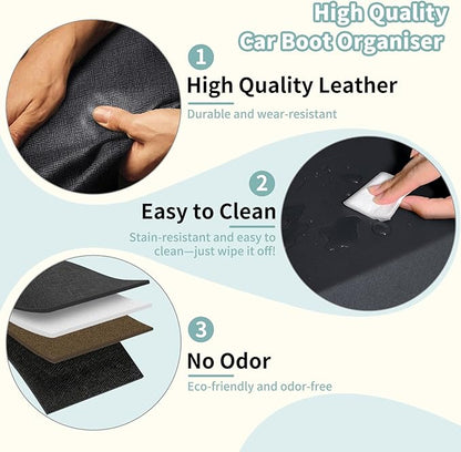 Car Trunk Organizer, Leather Trunk Organizer for Suv with Lid and Push-pull Handle Car Trunk Leather Storage Box Extra Large Cargo Storage (Black, 41.3 x 11.4 x 12.2in)