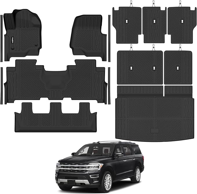 Floor Mats for 2018-2024 Ford Expedition Max 8 Seats/Bench Seats, Trunk Mat and Backrest Mat & Door Sill Guard All Weather TPE Protector for Ford Expedition Max Accessories