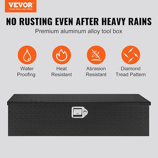 VEVOR Heavy Duty Aluminum Truck Bed Tool Box, Diamond Plate Tool Box with Side Handle and Lock Keys, Storage Tool Box Chest Box Organizer for Pickup, Truck Bed, RV, Trailer, 39"x13"x10", Black