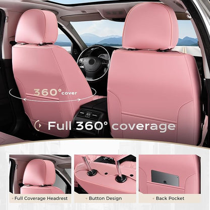 Coverado Front Seat Covers, Luxury Faux Leather Breathable Waterproof Protectors, Universal Fit for Cars, SUVs, Trucks, Durable Car Seat Protectors, Waterproof Car Cushions – Pink