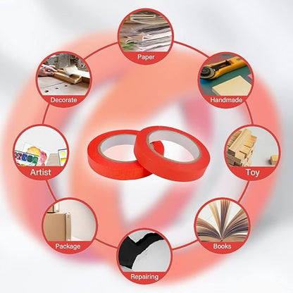 6 Rolls Fine Line Tape 1/16, 1/8, 1/5, 2/5, 1/2, 3/4 Inch x 55 Yard Fineline Masking Tape Painter Adhesive Automotive for DIY Car Auto Paint (Red, Mixed Sizes)