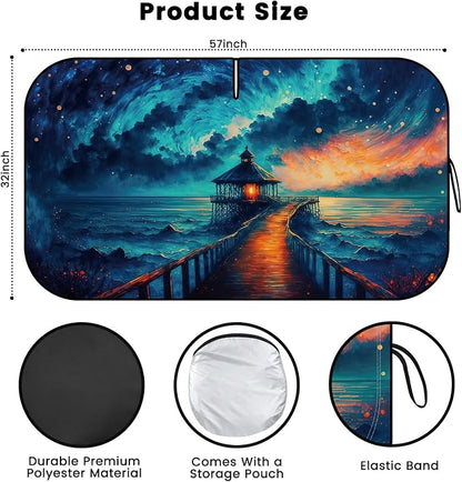 Windshield Sun Shade, Car Sun Shade Windshield, Reflector Sunshade Offers Ultimate Protection for Car Interior, Reflective Polyester Blocks Heat for Cars,Trucks,SUVs (57 x 32 in)