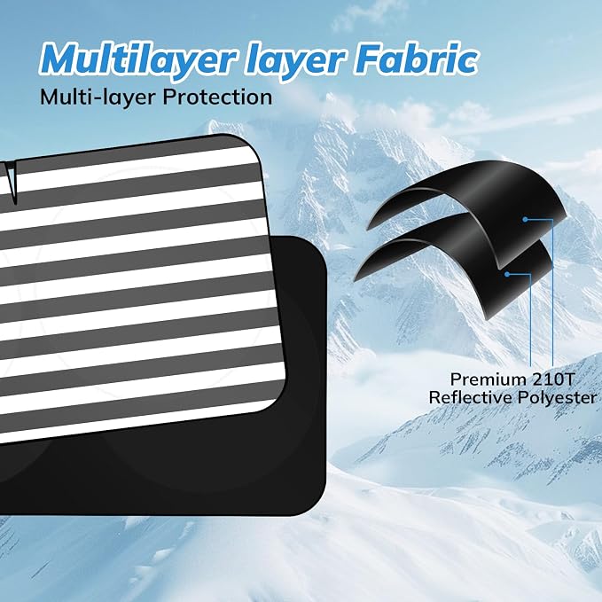 Windshield Sun Shade B&W American Flag USA Patriotic Design - Folding Car Front Window Sunshade for Cars SUV Trucks, Max UV Blocking and Keep The Vehicle Cool XL