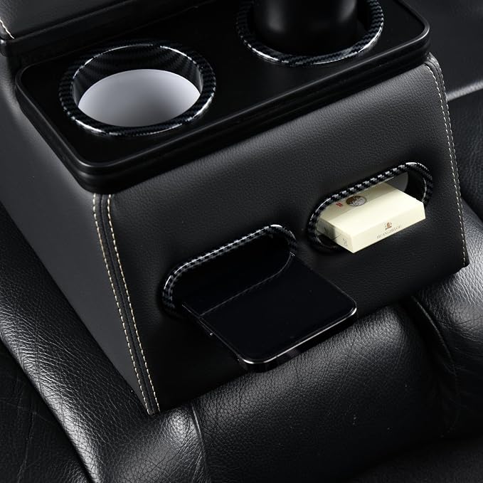 Coverado Car Center Console, Universal Rear Bench Seat Consoles, Truck Seat Organizer and Storage, Back Seat Car Organizer with Cup Holder, Central Armrest Box (Regular, Black)