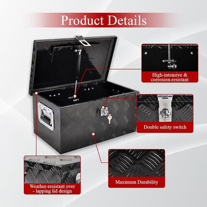 20''Inch Aluminum Truck Tool Box Truck Bed Toolbox Truck Trailer Chest Box Trailer Underbody Storage Organizer Waterproof Square Storage Organizer w/Lock & Keys Black(‎20" Lx12 Wx9.5 H)