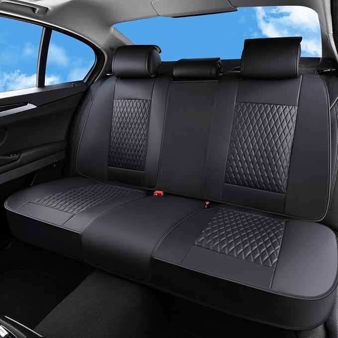 Huidasource Back Seat Covers, Luxury Nappa Leather Rear Seat Cover with Velcro Adjustable, Child Seats, Ventilation Holes, Seat Belts, Car Back Seat Cover Universal Fit for Most Cars SUV Trucks, Black