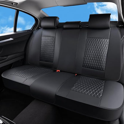 Huidasource Back Seat Covers, Luxury Nappa Leather Rear Seat Cover with Velcro Adjustable, Child Seats, Ventilation Holes, Seat Belts, Car Back Seat Cover Universal Fit for Most Cars SUV Trucks, Black