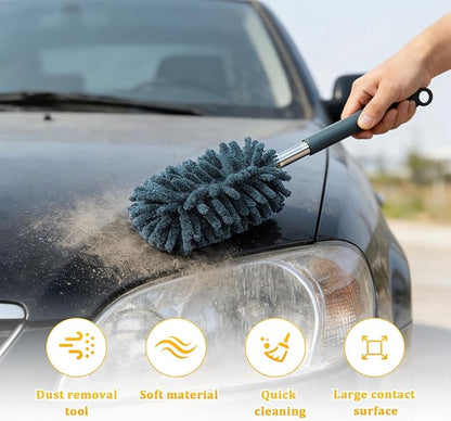 Zpana 2PCS Car Interior Duster with Extension Pole, Soft Chenille Retractable Washable Dash Detailing Cleaner, Auto Window Cleaning Brush Duster for Interior Exterior, Universal Fit (Blue)