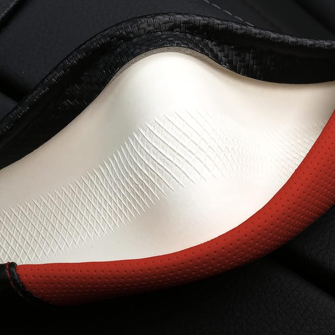 HighnessHwoo Car Steering Wheel Covers for Women Padded Carbon Fiber PU Leather Cute Auto Interior Accessories for Vehicle, Sedan, Universal, Anti Slip, Red, Standard Size, 14.75-15.15in
