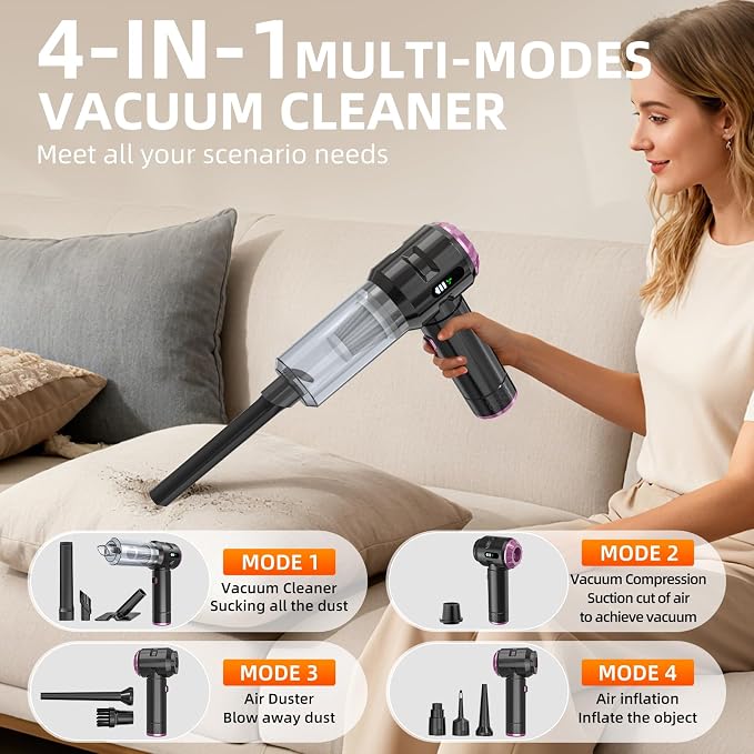 Handheld Vacuum Cleaner Cordless, 23000Pa Powerful Car Mini Vacuum Cleaner, Rechargeable Portable Lightweight dust Catcher for Home Car Carpet Stairs Pet Hair Deep Cleaning（Black-Purple）