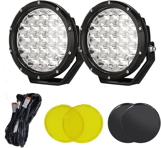 BIGLIONX Round LED Offroad Lights 7inch 2pcs 210W 32000LM LED Off Road Light Super Bright Amber Offroad Lights Driving Light Spot Light Bar with Wiring Harness IP68 for Trucks Pickup ATV UTV SUV