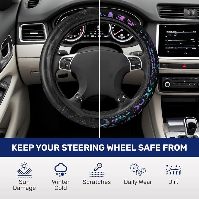 GENANY Velaris Night Court Steering Wheel Cover, Non Slip Polyester Car Wheel Protector for Car SUV Truck, Universal 15 Inch