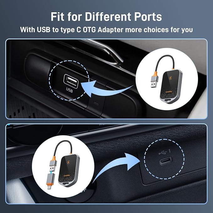 Wireless CarPlay Adapter for iPhone, 5.8GHz Carplay Wireless Adapter Converts Wired to Wireless, Plug & Play, No Latency, Fast Stable Connect to iOS 10+, Fit for Cars from 2015