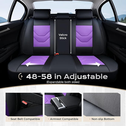 Coverado Car Seat Covers Full Set, Luxury Leather Seat Covers for Front and Back Seat, Black&Purple Seat Cover for Car, Waterproof Car Seat Protector, Car Seat Cushion Universal Fit for Most Cars