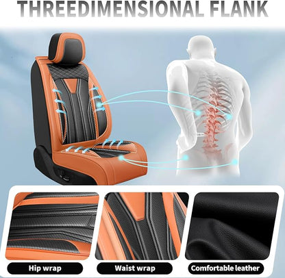 Car Seat Covers Fit for Jeep 5 Seats Wagoneer 2022-2025 2026 - Premium Leather, Waterproof & Breathable，All-Weather Seat Cushion Protecto & Airbag Compatible, Full Set Orange & Black