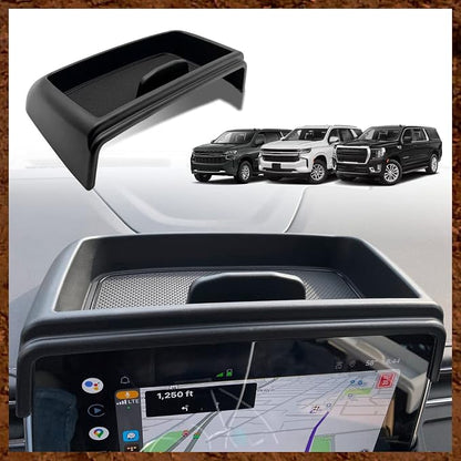 Muslogy Dashboard Storage Box Compatible with 2021 2022 2023 2024 GMC Yukon Chevy Tahoe Suburban Accessories Insert Behind Screen Console Organizer for Tahoe Suburban 2021-2024 Not for Denali(Black)