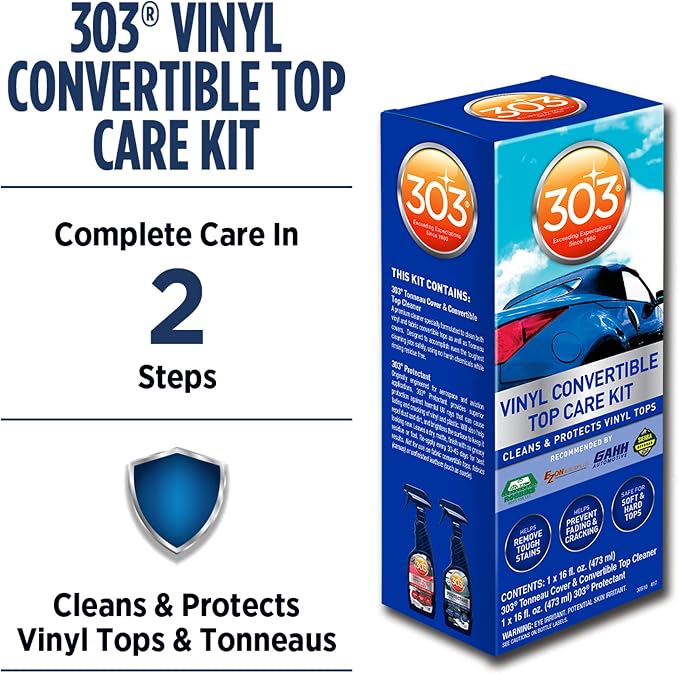 303 Products 30510 Convertible Vinyl Top Cleaning and Care Kit - Cleans And Protects Vinyl Tops - Includes Tonneau Cover And Convertible Top Cleaner 16 fl. oz. + Automotive Protectant 16 fl. oz.,,Blue